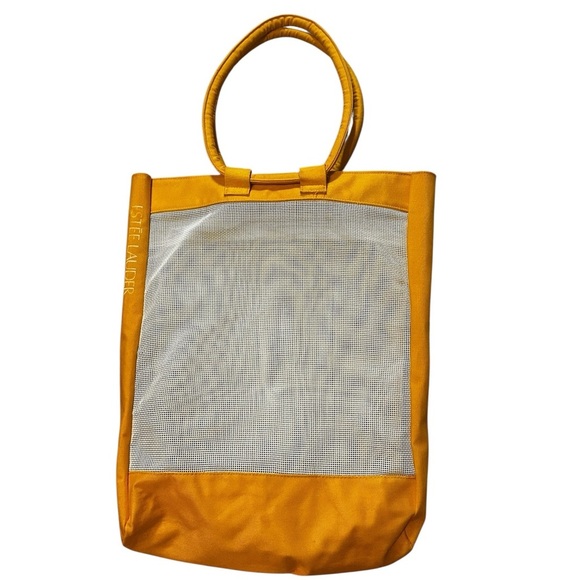 Estee Lauder Goldenrod Yellow Vintage Canvas Mesh Tote Bag - Picture 6 of 7